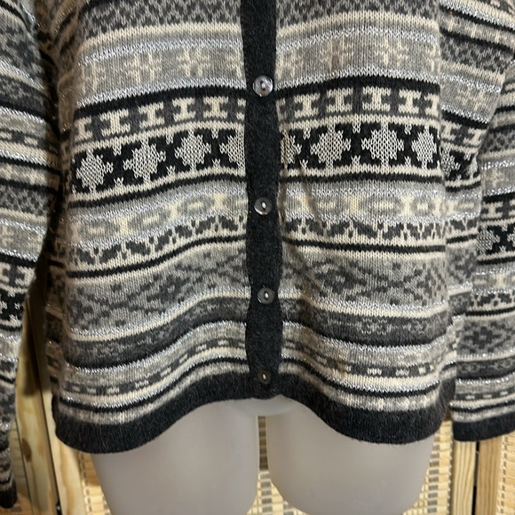 Appleseed's Gray White Metallic Silver Striped Knit Cardigan Sweater XL - Picture 7 of 16